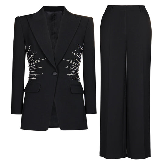 Conjunto de dos piezas de pantalón de trabajo para mujer con cuentas de Internet para otoño e invierno