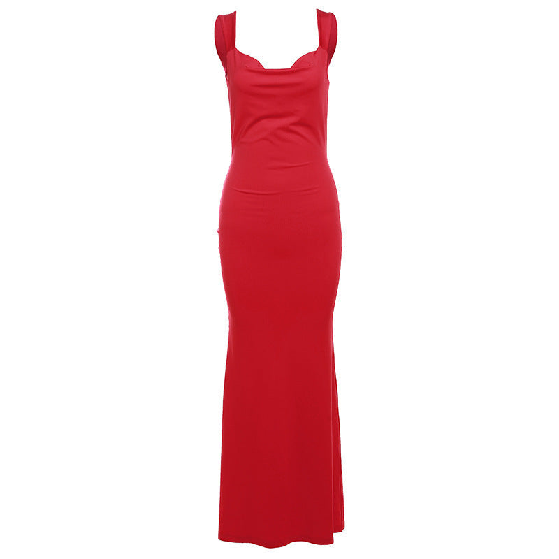 Vestido de primavera para mujer, sexy, con tirantes y espalda descubierta, con lazo y tubo ajustado.