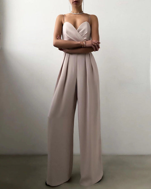 Mono minimalista de corte recto con cintura de tirantes para primavera y verano