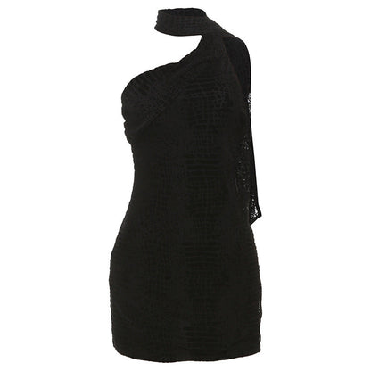 Vestido elegante de primavera para mujer, sexy, ajustado, sin espalda, con cordones y cuello tipo bufanda.