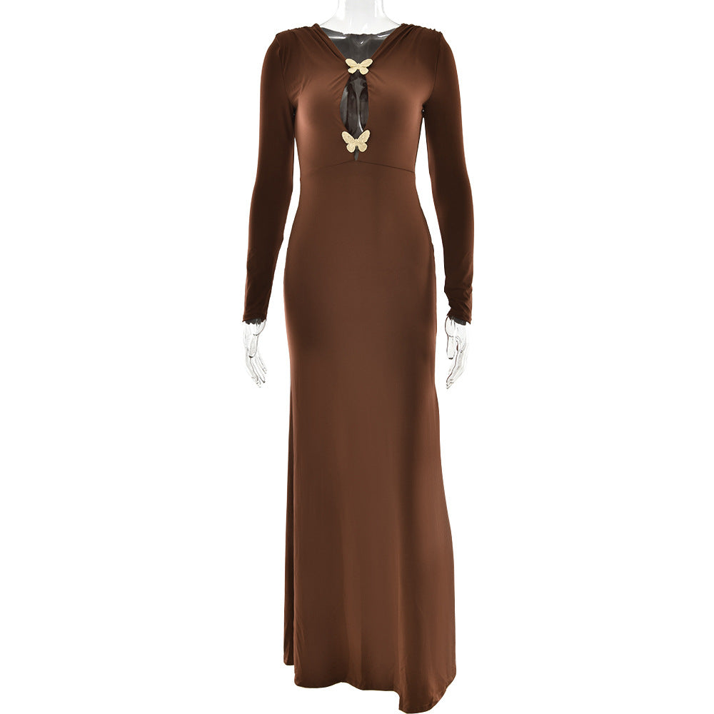 Vestido tubo sexy de manga larga plisado y ajustado para primavera.