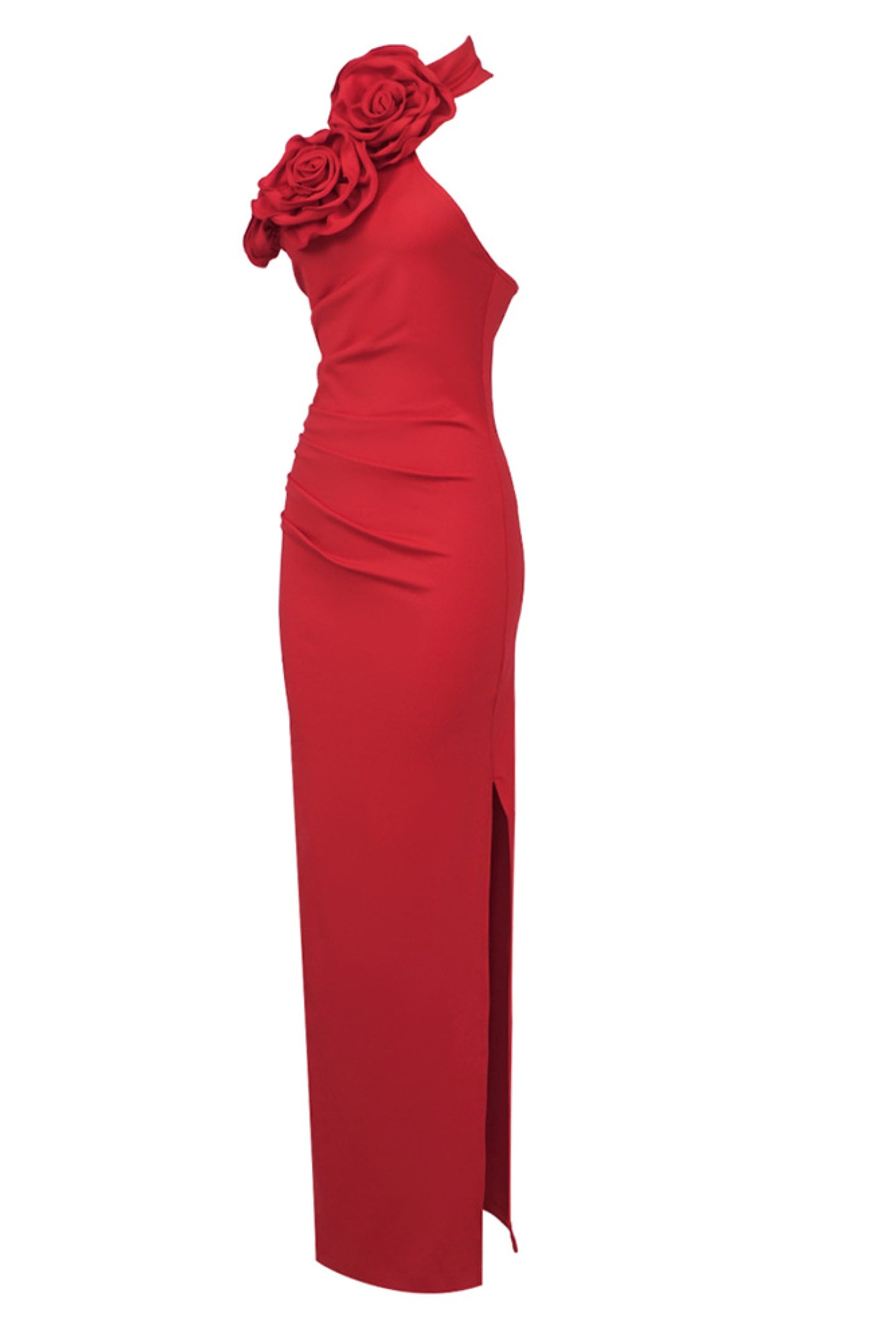Vestido largo con apliques florales y cuello halter de Moira 