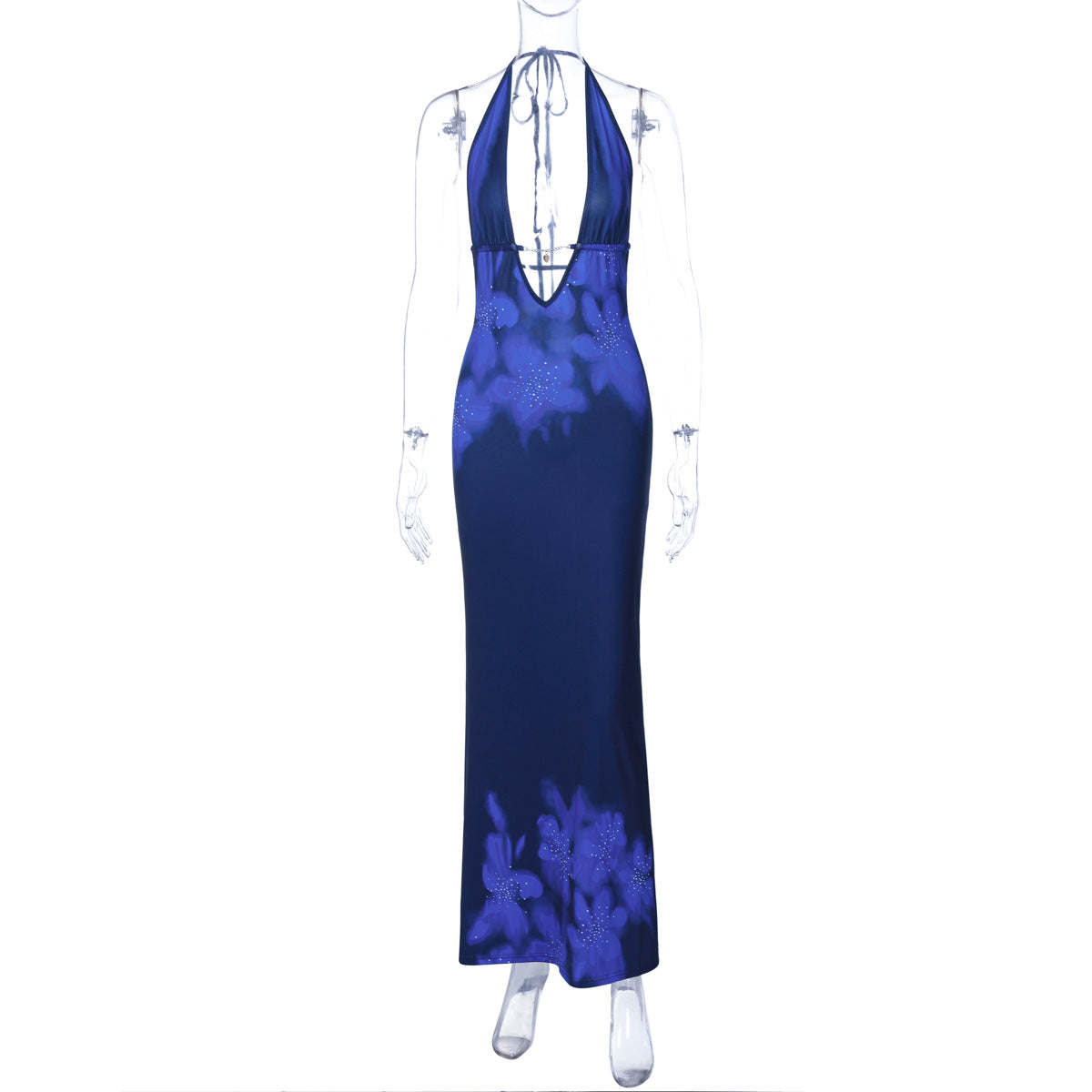 Vestido de otoño con estampado sexy, sin espalda, ajustado, con abertura y cordones para mujer