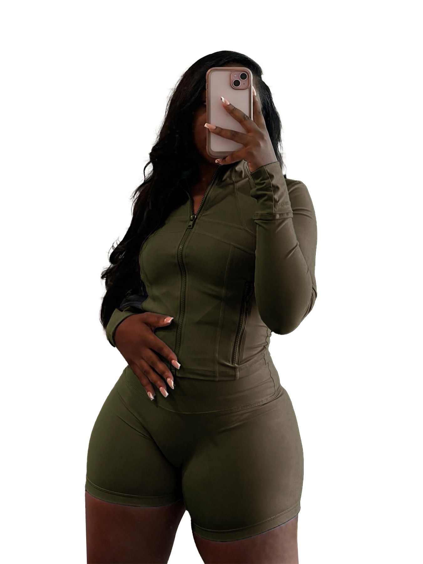 Spring Sports Casual Sexy Tight Long Sleeve Shorts Two Piece Set