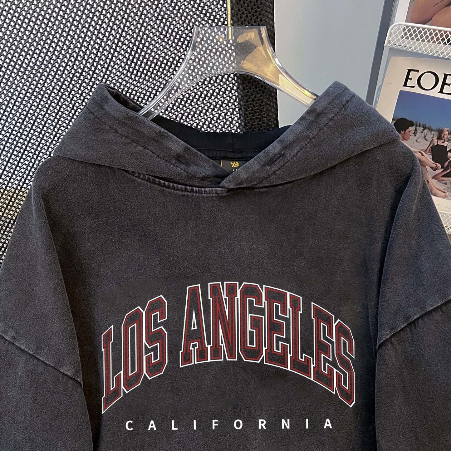 Sudadera con capucha de algodón puro chino, estilo vintage, con lavado de calle, con parte superior encerada y desgastada de otoño
