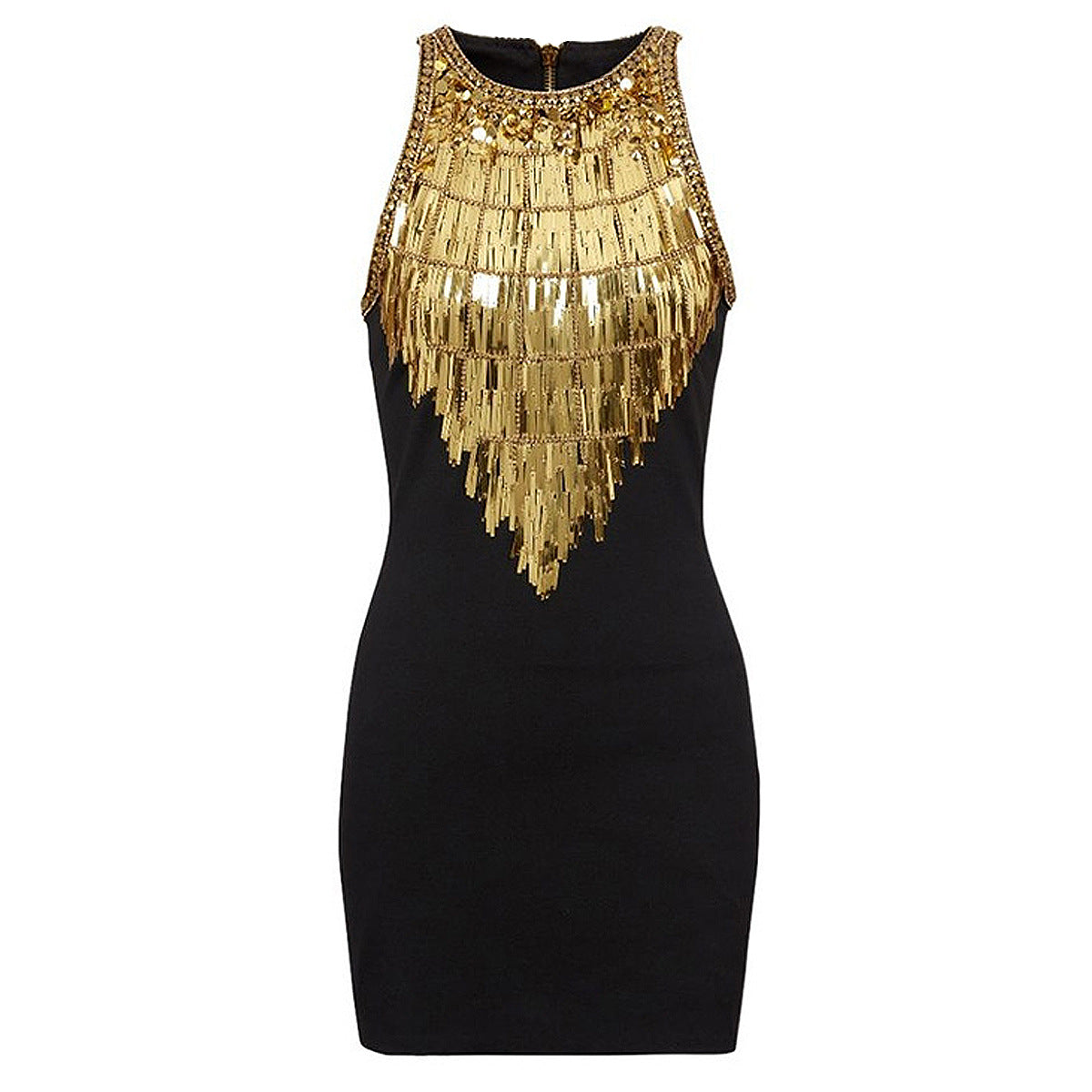Vestido negro sexy ajustado sin mangas, ligero, de lujo, de industria pesada, con cuentas, vestido de mujer a la moda