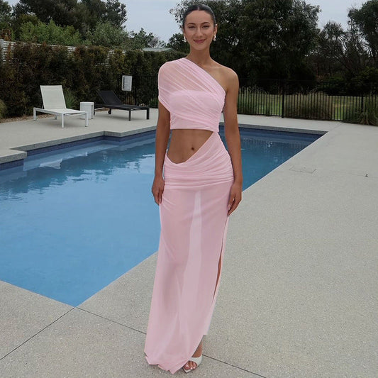 Vestido de mujer con escote en V y costuras de malla, corte tubo, para primavera y verano