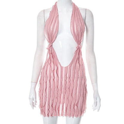 Vestido corto bandeau con cordones y estampado de ondas de verano para mujer