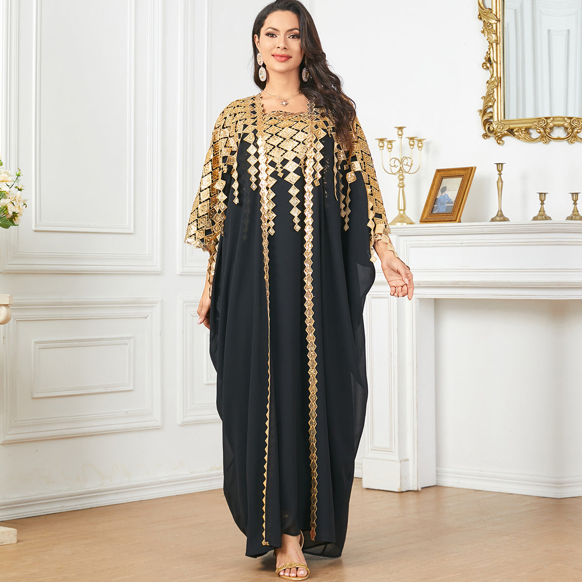 Traje musulmán holgado de dos piezas en color metálico de Oriente Medio