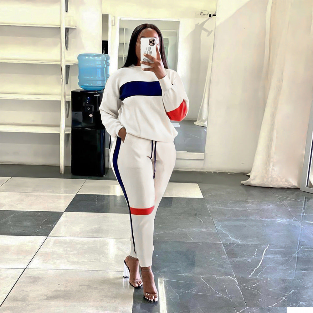 Ropa de mujer Suéter Patchwork Rayas Traje Deportivo Manga Larga Ropa Casual de Mujer