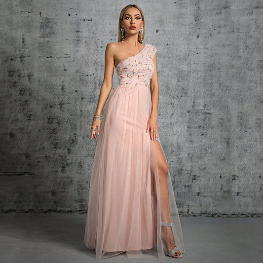 Vestido de noche para mujer, primavera, sexy, elegante, con un solo hombro y costuras.