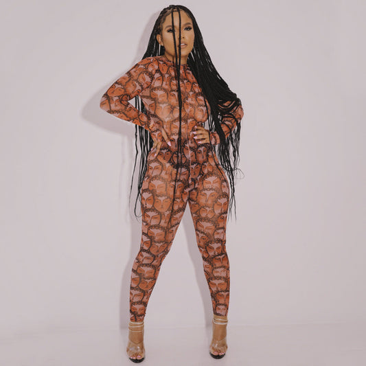 Mono sexy transparente con estampado de personalidad de otoño e invierno