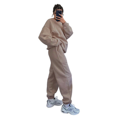 Suéteres de manga larga con cuello redondo y color liso para mujer, ropa informal, pantalones holgados, traje, otoño e invierno