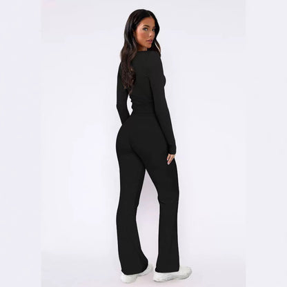 Conjunto de dos piezas de camisa y pantalón casual de manga larga con estampado de dulces y picantes para mujer