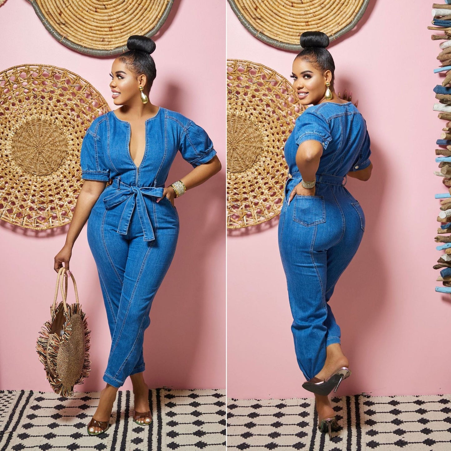 Mono de mujer sexy elegante azul lavado