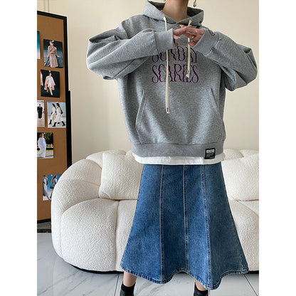 Sudadera con capucha gruesa de terciopelo de dos piezas con diseño gráfico de letras de principios de otoño