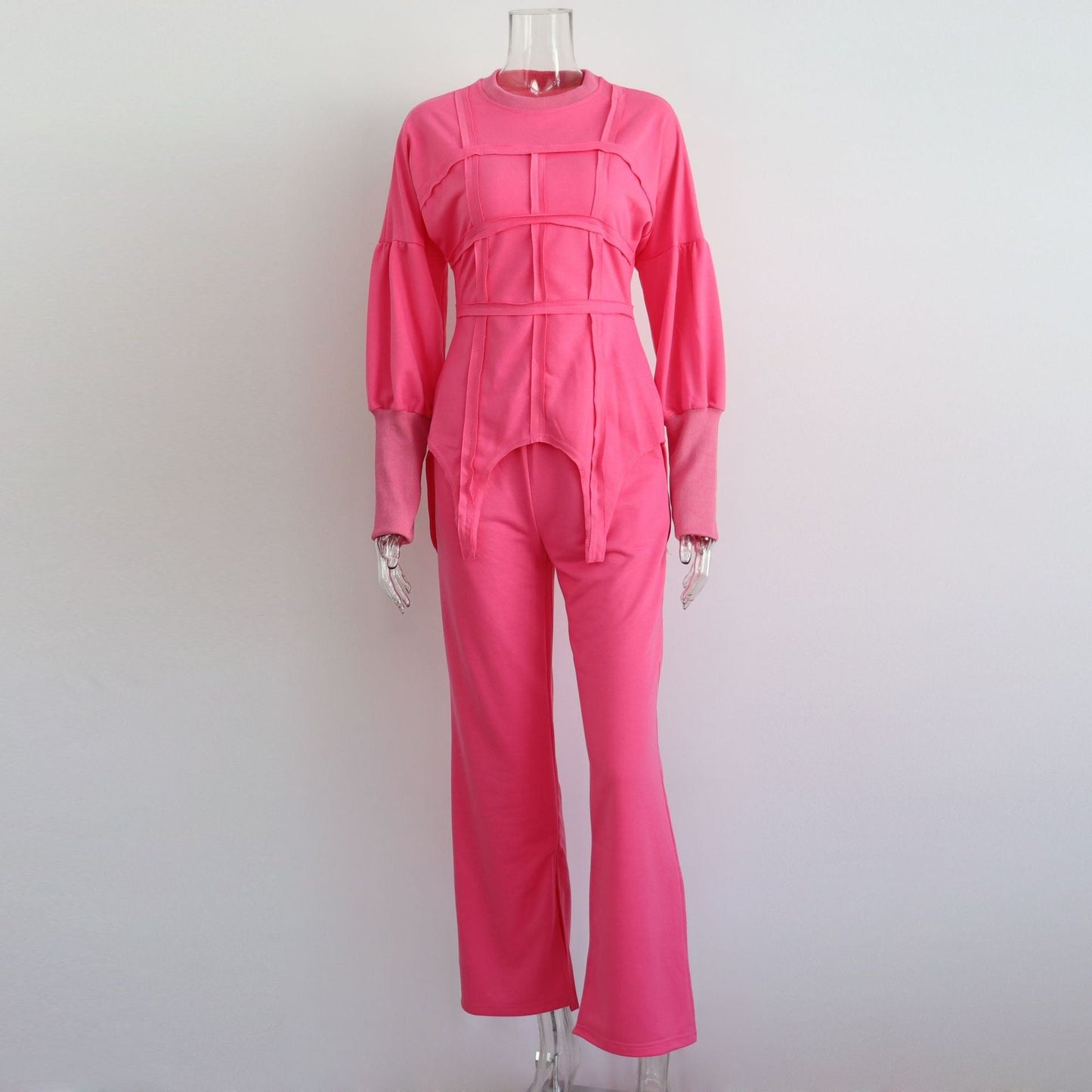 Conjuntos de sudadera con capucha de color sólido, jersey de cuello redondo, pantalones rectos divididos, conjuntos casuales de dos piezas
