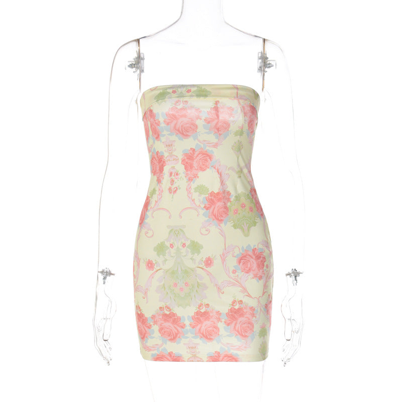 Vestido ajustado con escote cruzado y estampado floral fresco para mujer