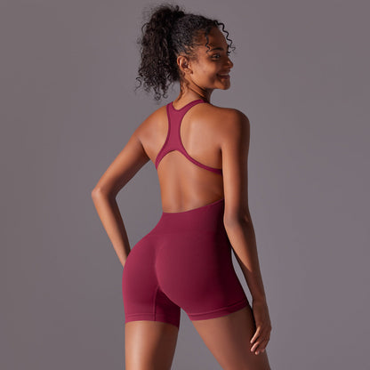 Mono de yoga sin costuras con espalda ajustada para mujer, de una pieza, para levantar la cadera, para deportes, pilates, fitness y yoga.