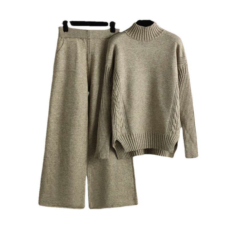 Conjunto de dos piezas formado por suéter y pantalón ancho de punto, para otoño e invierno, a la moda y elegante, para mujer