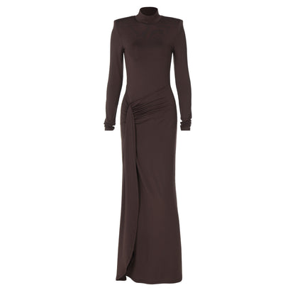 Vestido de invierno sexy con abertura y cuello alto para mujer