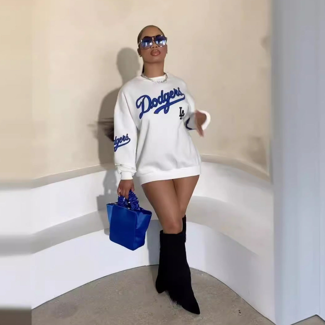Sudadera informal de manga larga con estampado gráfico de letras para mujer