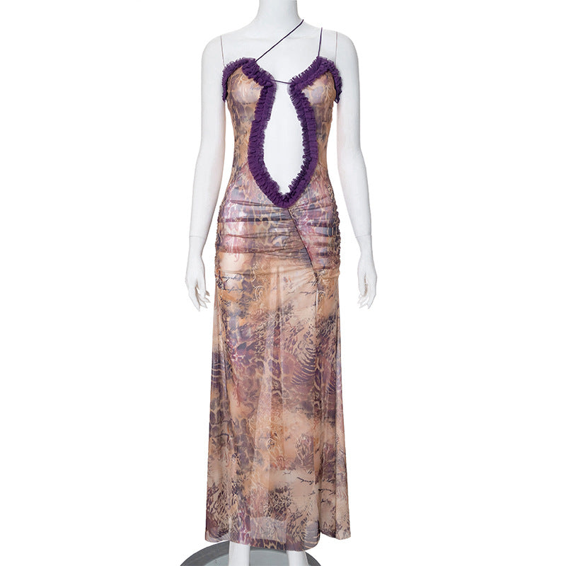 Vestido camisola de encaje plisado con aberturas para mujer