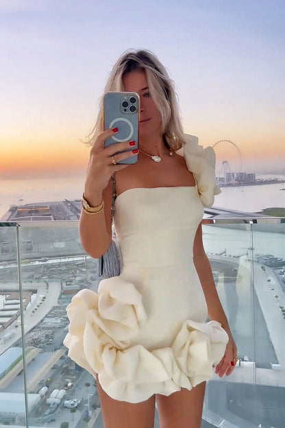 Vestido de verano para mujer, con volantes en la cintura y un hombro descubierto, estilo tubo, hasta la cadera