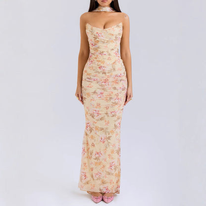 Vestido sexy con corsé deshuesado, top de tubo, falda ajustada, conjunto de falda larga, conjunto de otoño de dos piezas de alta calidad con bufanda