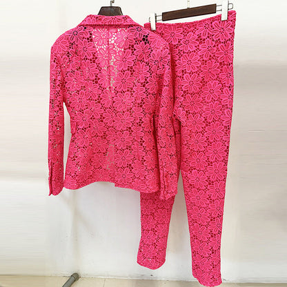 Conjunto de dos piezas de pantalones ajustados de encaje soluble en agua