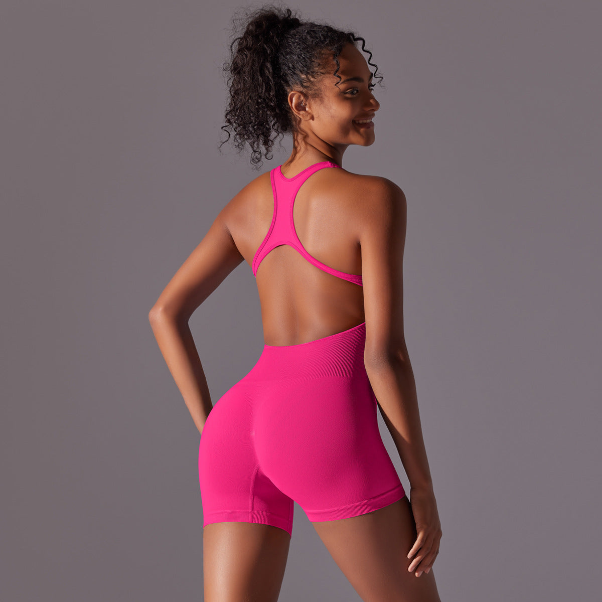 Mono de yoga sin costuras con espalda ajustada para mujer, de una pieza, para levantar la cadera, para deportes, pilates, fitness y yoga.