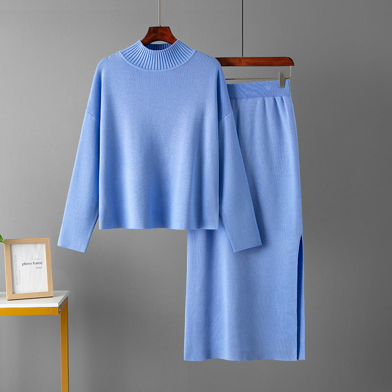 Ropa de mujer Otoño Casual Suelto Falda larga Traje de dos piezas Suéter