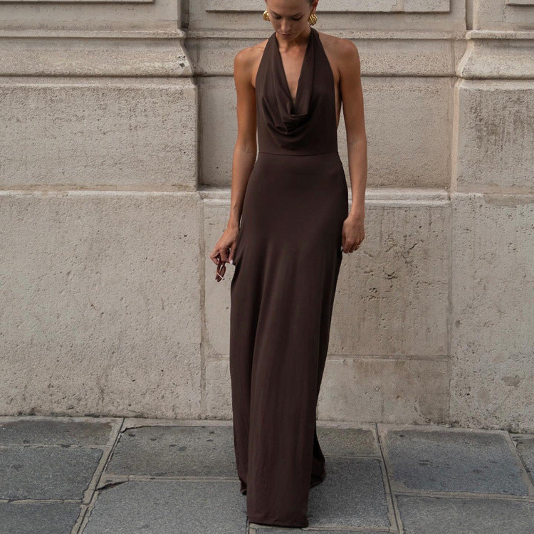 Vestido sexy de cuello halter para mujer, vestido largo sin espalda para fiesta de noche