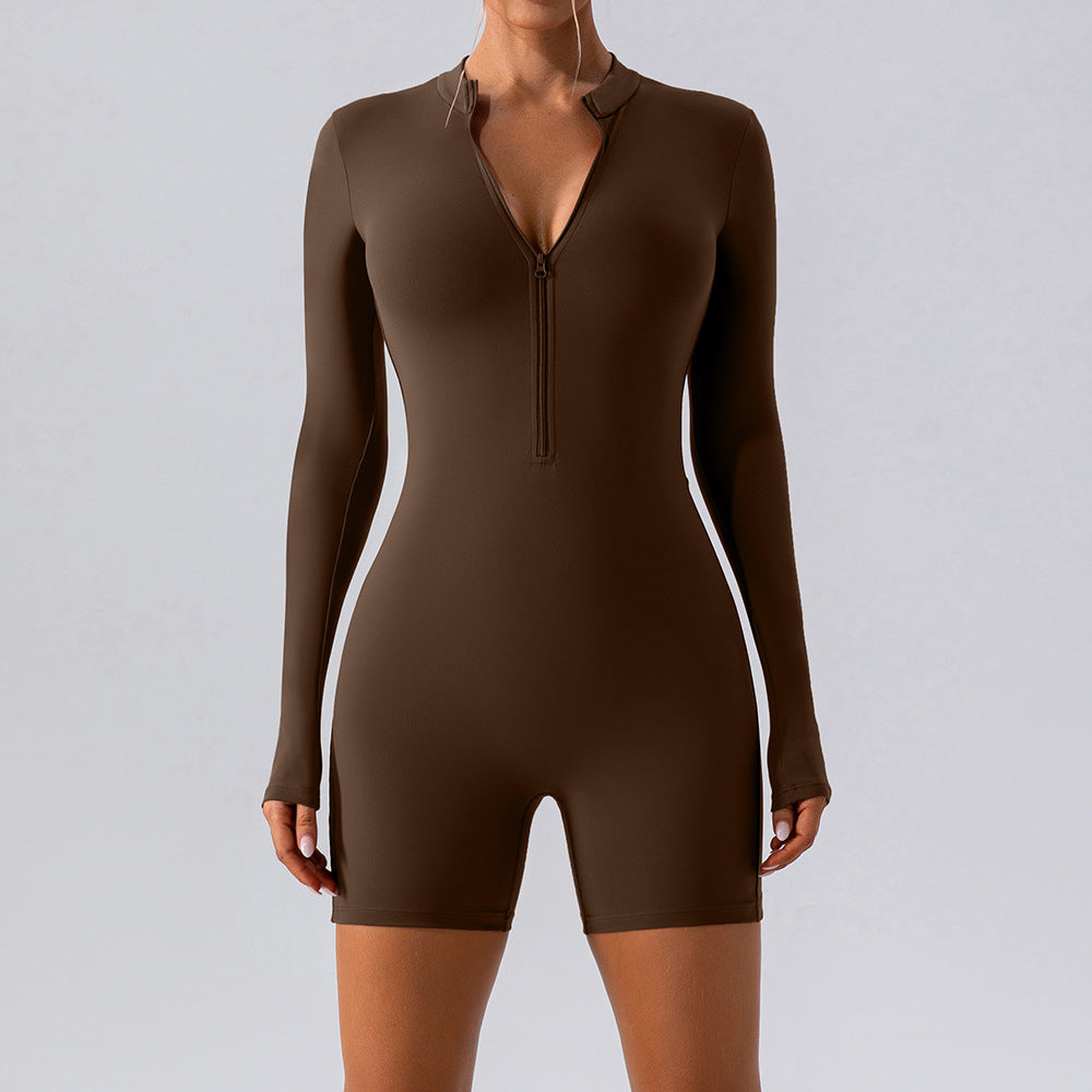 Mono deportivo de una pieza con cremallera y manga larga para entrenamiento de baile y fitness, ropa de yoga ajustada y sexy para mujer