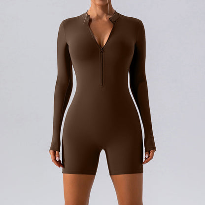Mono deportivo de una pieza con cremallera y manga larga para entrenamiento de baile y fitness, ropa de yoga ajustada y sexy para mujer