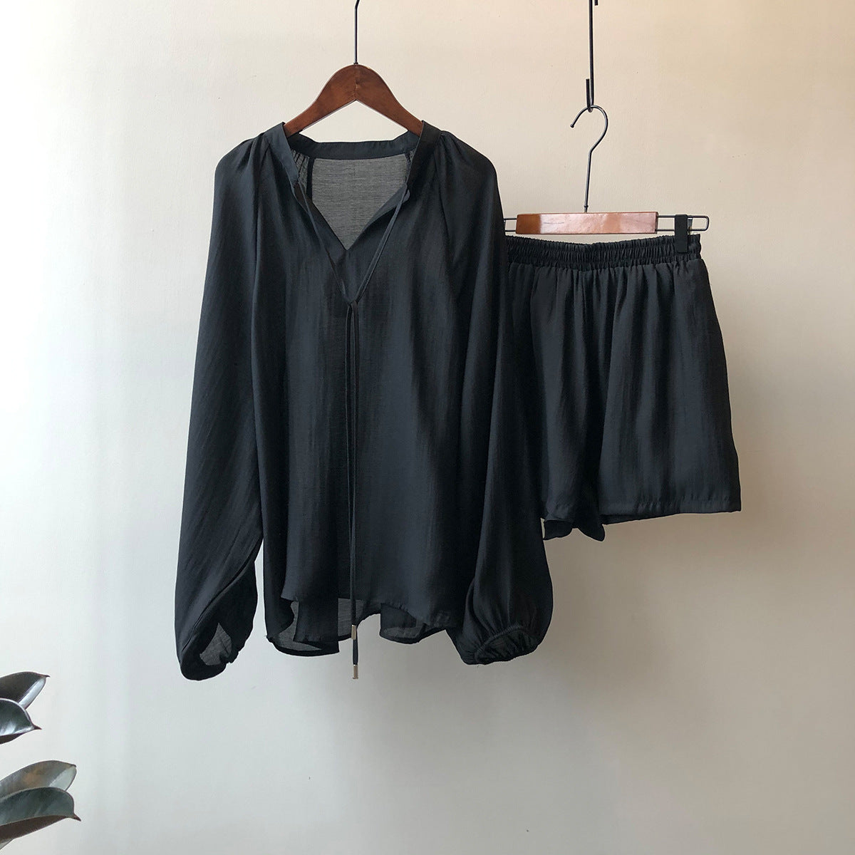 Camisa de manga larga de verano para mujer, pantalones cortos de pierna ancha