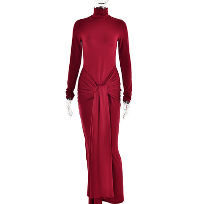 Vestido ajustado sexy de otoño con cuello alto y mangas largas para mujer