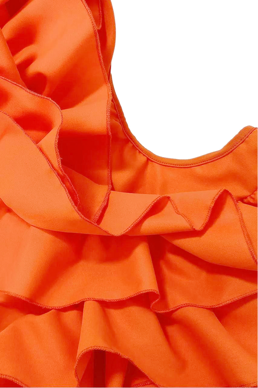 Minivestido con cuello en V y volantes en capas 