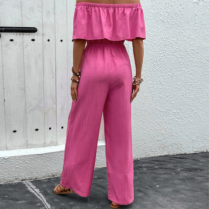 Pantalones de verano de pierna ancha con hombros descubiertos, color liso, mono