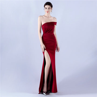 Vestido de satén con hombros descubiertos para celebración, fiesta anual, cóctel, noche