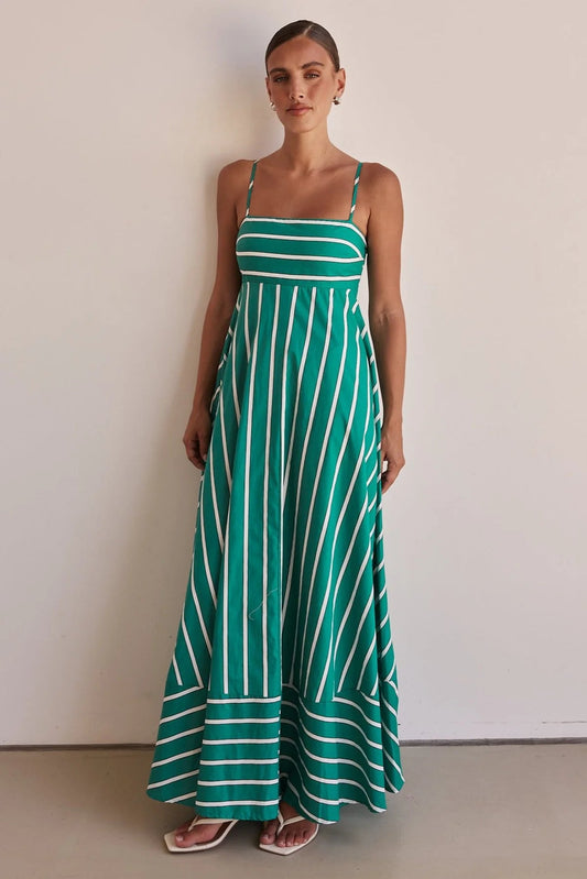 Simple Striped Spaghetti Straps Backless Swing Fresh Air Dress