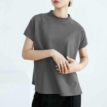Camiseta de algodón de verano de color liso de manga corta para mujer, jersey francés con abertura lateral.