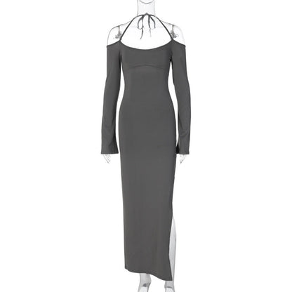 Vestido tubo de color liso con abertura y espalda descubierta para mujer, ropa de otoño