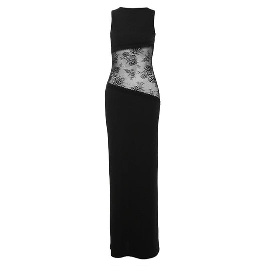 Vestido de primavera sexy ajustado con retazos de encaje sin espalda, vestido francés