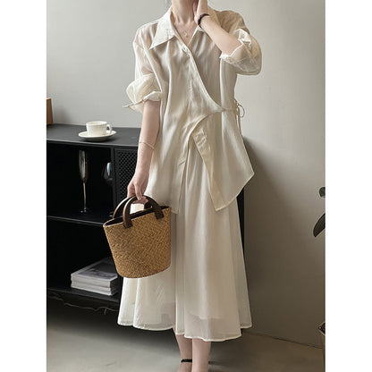 Conjunto de dos piezas formado por camisa y falda y encaje fino para mujer, verano