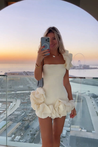 Vestido de verano para mujer, con volantes en la cintura y un hombro descubierto, estilo tubo, hasta la cadera