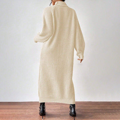 Ropa de mujer Jersey de lana Cuello alto Manga larga Vestido de punto Color sólido Vestido interior largo