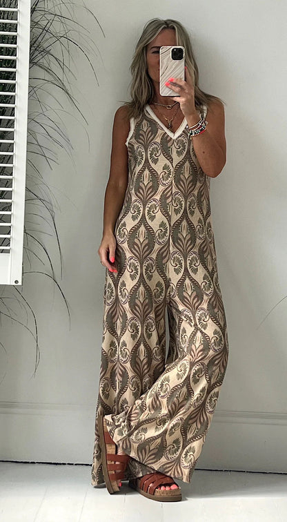 Pantalones de una pieza holgados con cuello en V y estampados casuales