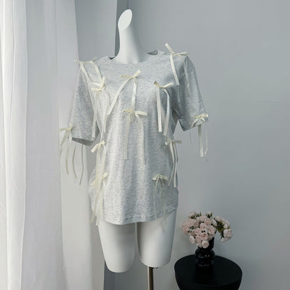 Camiseta de manga corta con borlas largas de verano para mujer, top informal holgado de algodón