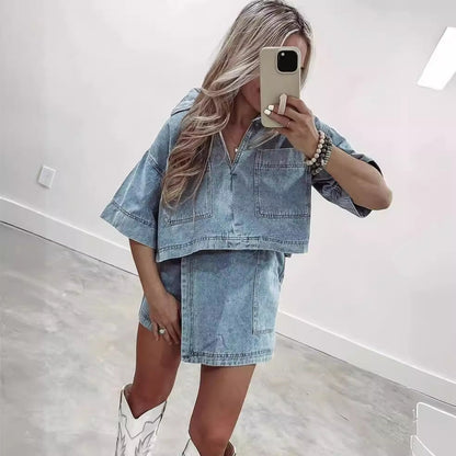 Conjunto de dos piezas formado por camisa polo de manga corta y pantalón asimétrico irregular, estilo vaquero informal y cómodo para mujer, para verano, holgado y adelgazante